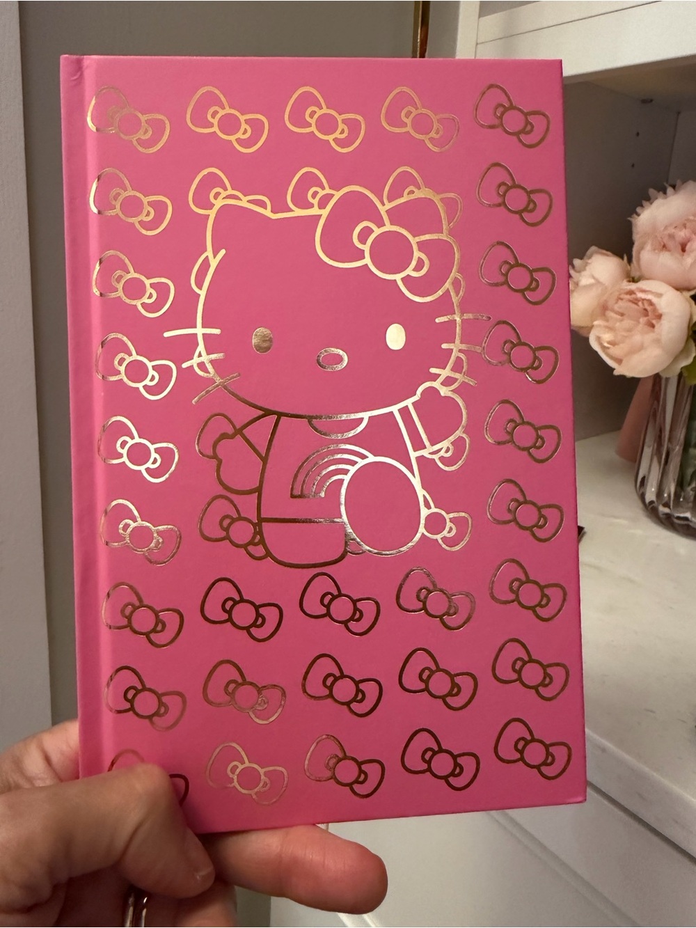 Hello Kitty NIP Pink Hardcover notebook with Gold Foil Bow Design